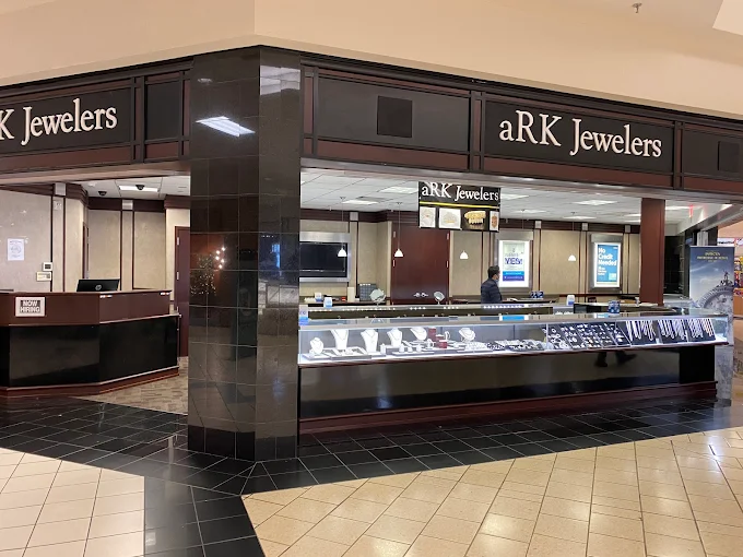 aRK Jewelers storefront with its sign, entrance and jewelry displays